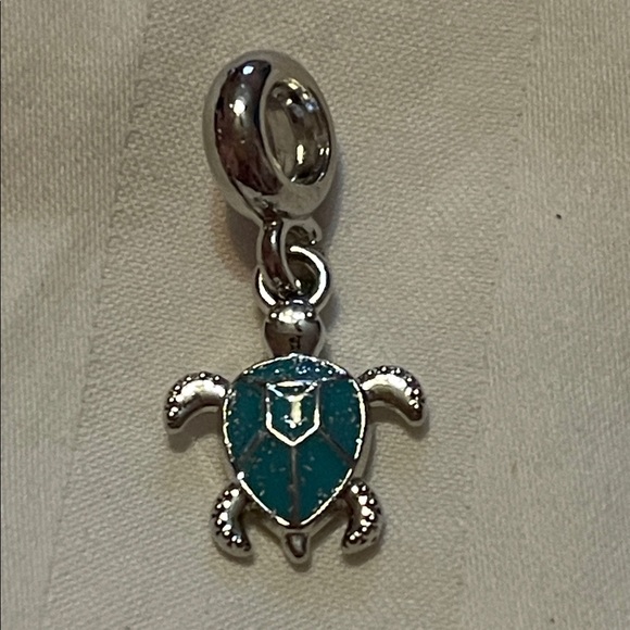 Silver Turtle Charm Pendant with Sparkling Blue Enamel - Picture 3 of 5